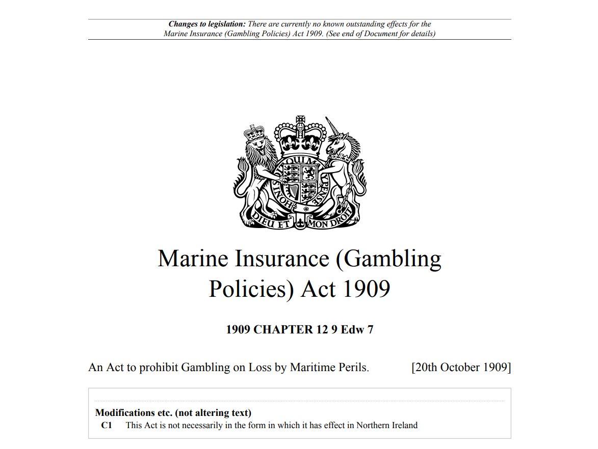 0805 | 英国海上保险法中明确“赌博”行为及处罚